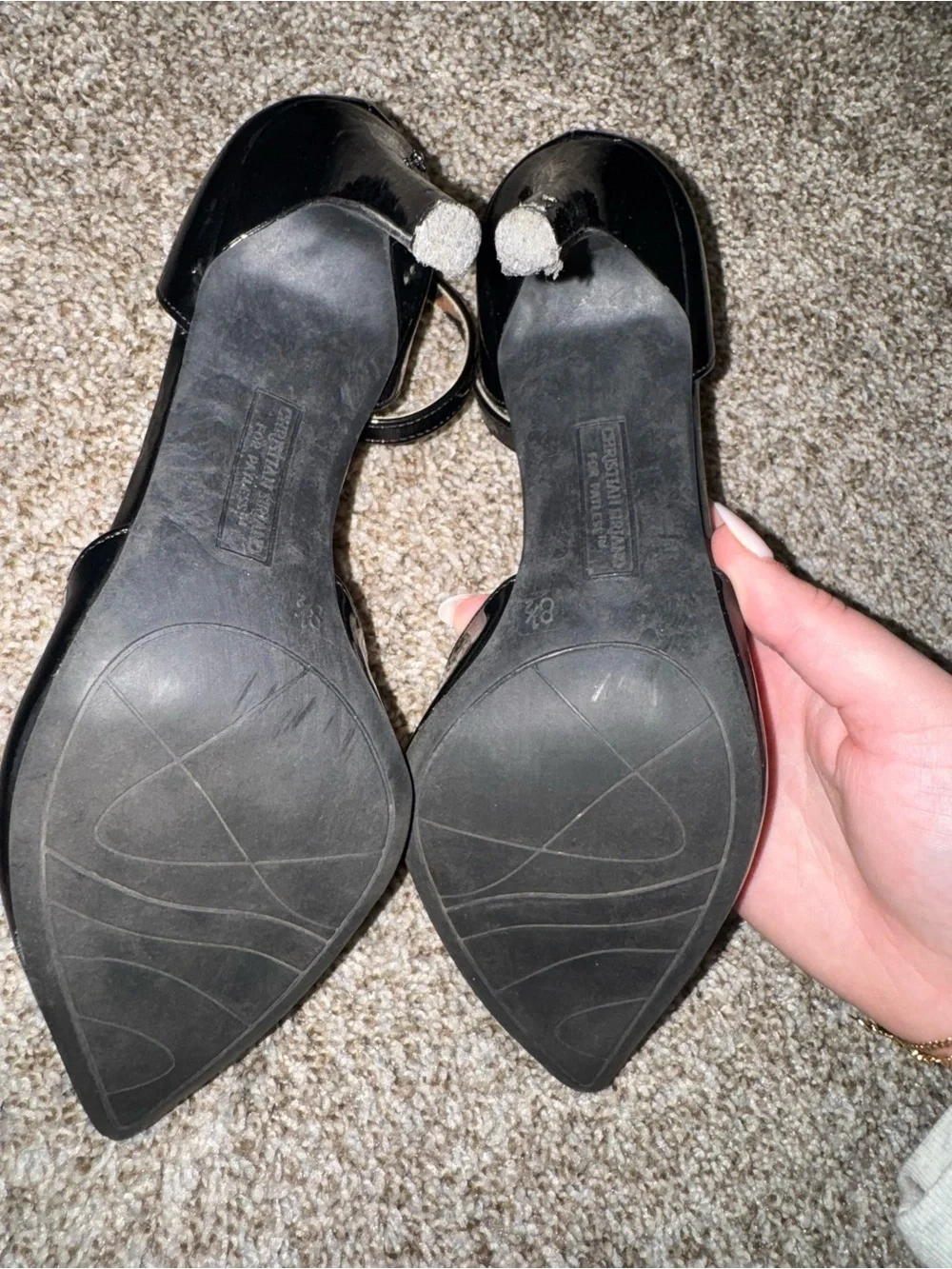 Christian Siriano Black Patent Leopard Ankle Strap Heels